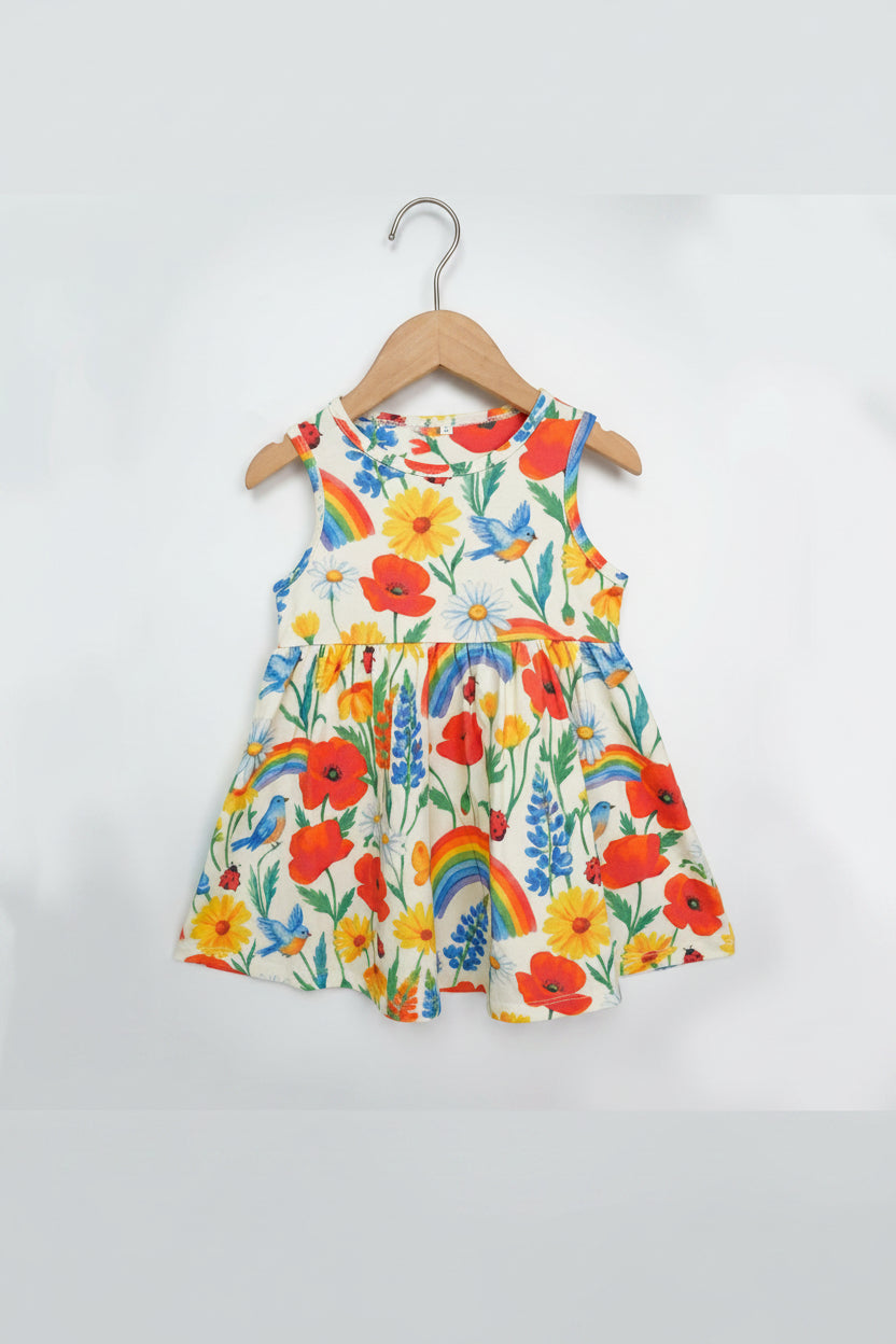 Rainbow Meadow Organic Cotton Girls Dress | Toddler & Kids Dress 2T-8T