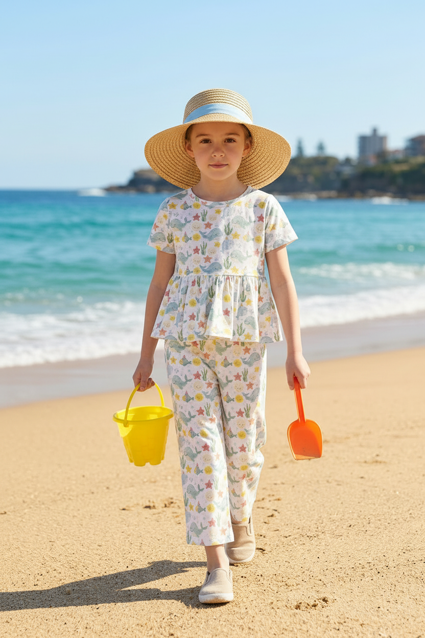 Under the Sea Friends Organic Cotton Girls Set | Toddler & Kids Outfit 2T-8T