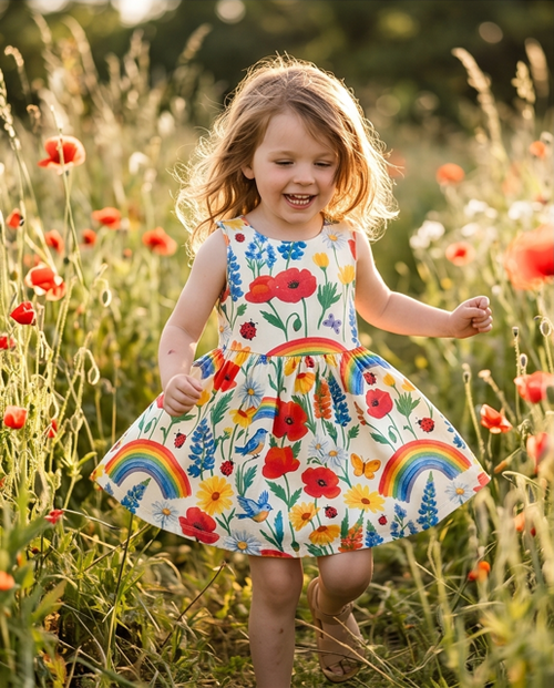 Rainbow Meadow Organic Cotton Girls Dress | Toddler & Kids Dress 2T-8T